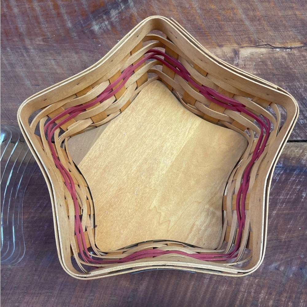 Longaberger Star Basket Christmas Liner Wooden Lid plastic protector 2001 RARE - Picture 4 of 8